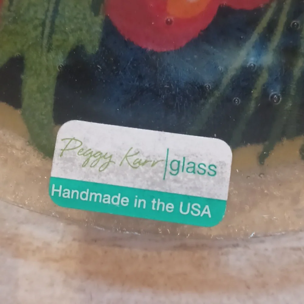 Peggy Karr Glass New Fused Glass 8" Pine Cones & Holly Plate - Picture 6 of 8